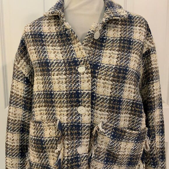 Blank NYC Once in a Lifetime Tweed Cropped Shaket Jacket Medium - Picture 3 of 13